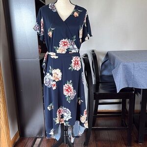 NWOT Fortune & Ivy 3X High Low Floral Print Tie at Waist Dress